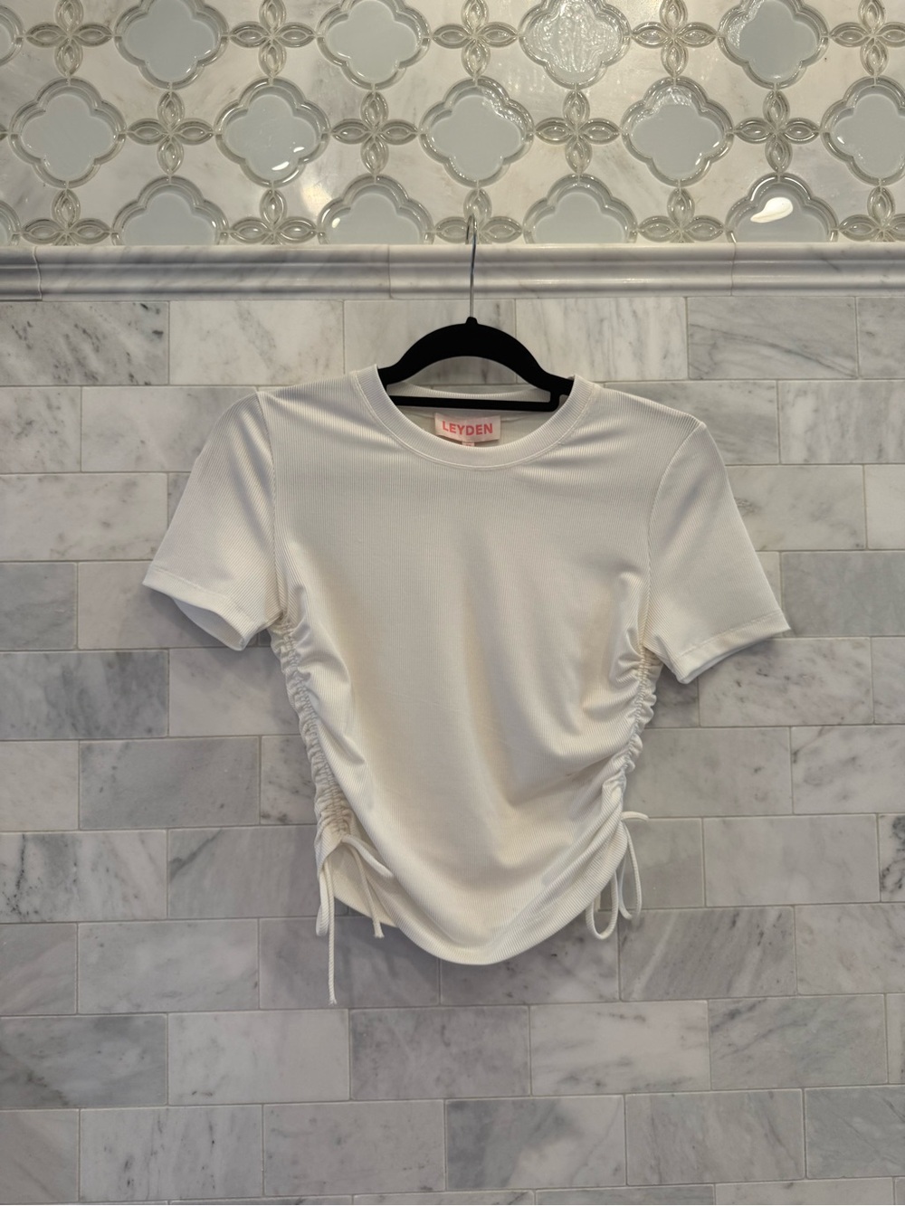 NWOT side-ruched, ribbed blouse